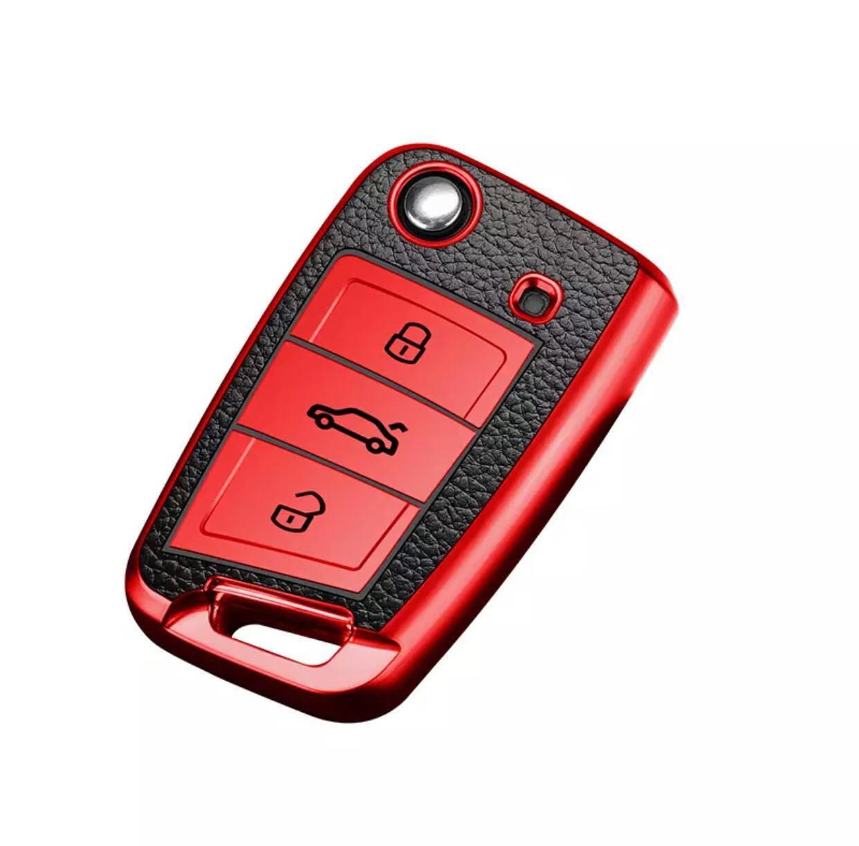 Чехол на выкидной ключ TPU Skoda Volkswagen red