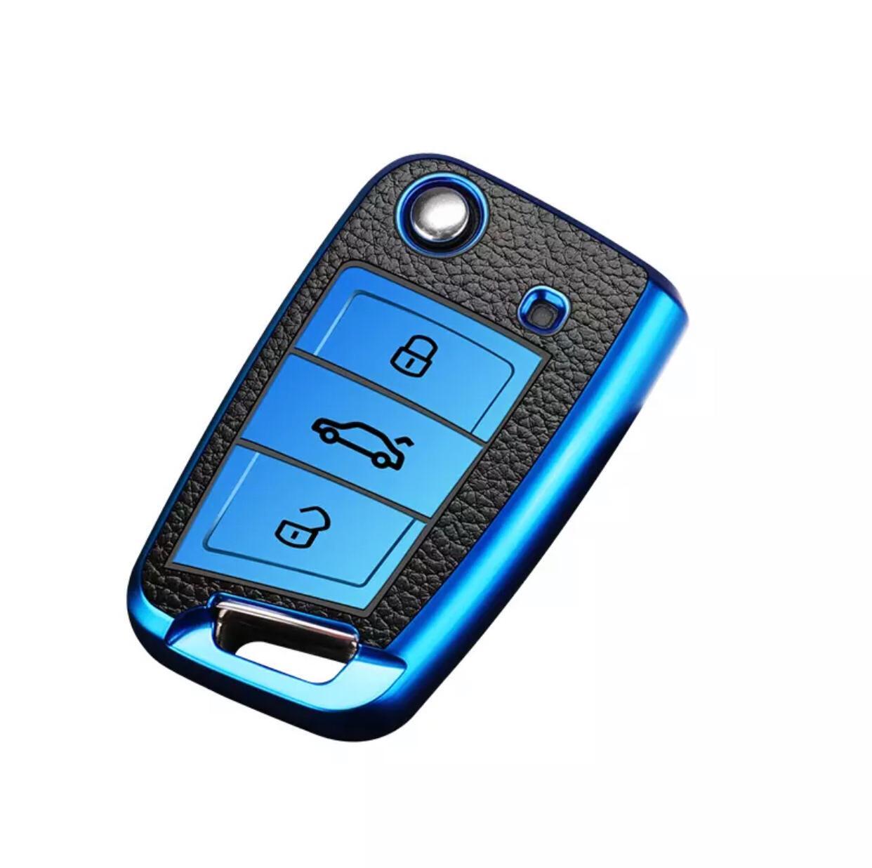 Чехол на выкидной ключ  TPU Skoda Volkswagen blue