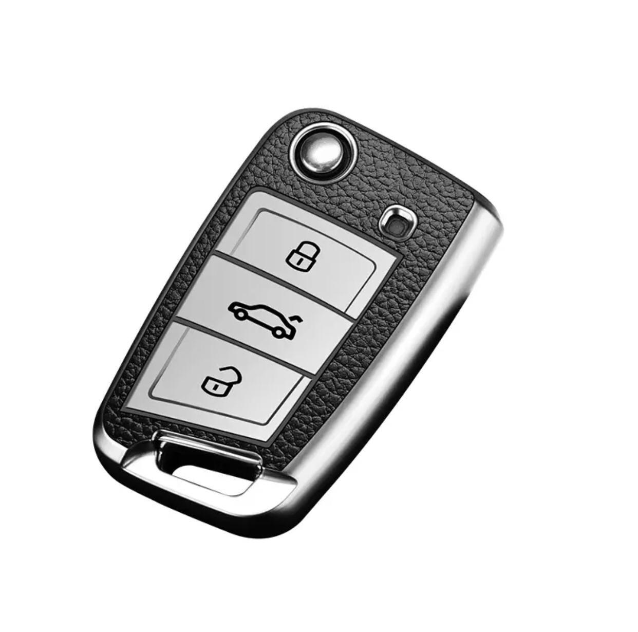 Чехол на выкидной ключ TPU Skoda Volkswagen silver